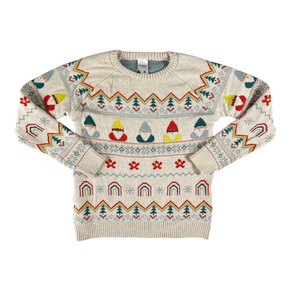 Hanna Andersson Cream Holiday Gnome Sweater with Red Yellow Teal Accents